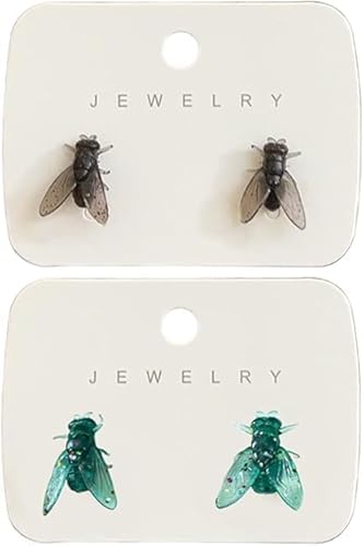 2 Pair Realistic Fly Earrings,Mini Personalized Black Fly Earring,Abstract House Flys Earring,Create Unique Simulation Design Flys Earrings,Funny Novelty Prank Gift (Black+Green) von Generisch