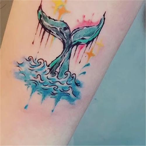 2 Stück Aquarell-Stil Ozeanwelle Walschwanz Temporäre Tattoos für Männer und Frauen, wasserdichte und langlebige Aufkleber, Fake Tattoos von Generisch