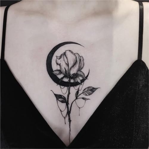 2 Stück Brust-Moon-Rose-Dark-Serie, temporäre Tattoo-Aufkleber für Männer und Frauen, wasserdichte und langlebige Aufkleber, Fake Tattoos von Generisch