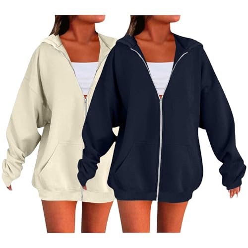 2 Stück Damen Kapuzenpullover Hoodie Sweatshirt-Jacke Oversize Frauen Langarm Sport Style Sweatjacke Mit Taschen Casual Einfarbig Pullover Oberteile 2025 Herbst Winter College Jacken Basic Bomberjacke 2 Stück Damen Kapuzenpullover Hoodie Sweatshirt-Jacke Oversize Frauen Langarm Sport Style Sweatjacke Mit Taschen Casual Einfarbig Pullover Oberteile 2025 Herbst Winter College Jacken Basic Bomberjacke von Generisch