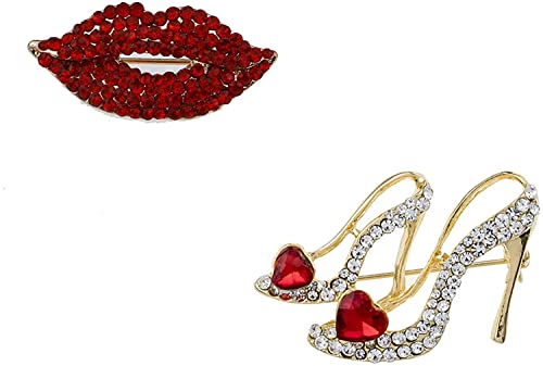 2 Stück Damen Kristall Red Lip High Heel Prinzessin Schuhe Broschen Frauen Stilvolle Charme Brosche Zubehör von Generisch