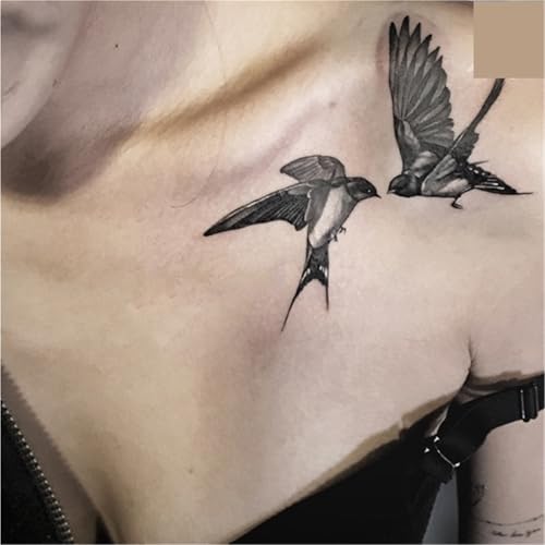 2 Stück Ein Paar Schwalben-Schlüsselbein-Tattoo-Aufkleber für Männer und Frauen, wasserdichte und langlebige Aufkleber, gefälschte Tattoos von Generisch