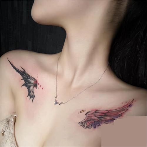 2 Stück Engels-Teufelsflügel Schlüsselbein Schultermuster Männer und Frauen Temporäre Tattoos, wasserdichte, langlebige Aufkleber, Fake Tattoos von Generisch