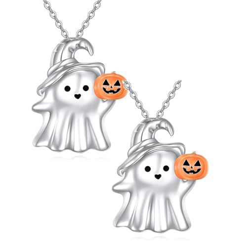 2 Stück Halloween Halskette,Gotische Kette,Geister/Kürbis Anhänger Gotische Anhänger Gotische Schmuck Geschenk für Mädchen Herren Halloween Tag (Silber) von Generisch