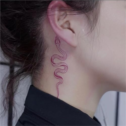 2 Stück Hals Kleine Schlangenlinie Roter Arm Temporäre Tattoo Aufkleber Für Männer Und Frauen, Wasserfeste Und Langlebige Aufkleber, Gefälschte Tattoos von Generisch