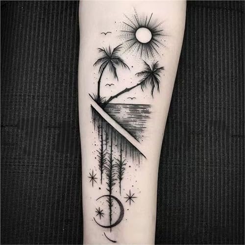 2 Stück Landschaft Paar Mond Sonne Männer und Frauen temporäre Tattoo Aufkleber, wasserdichte langlebige Aufkleber, gefälschte Tattoos von Generisch