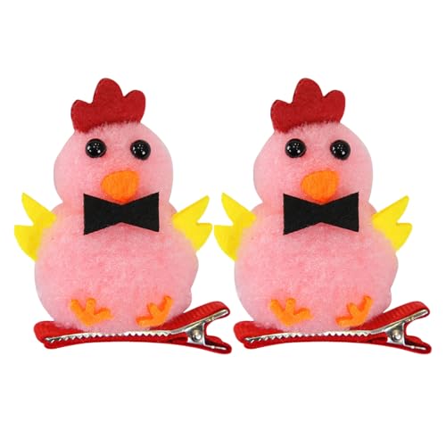2 Stück Ostern Haarspangen in Kükenform，Kuscheltiere Haarklammer，Süße Haarspangen für Damen，Osterschmuck，7×5cm，Hühnerhaarspangen perfekt für Ostern (Rosa) von Generisch
