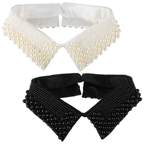 2 Stück Perlenkragen für Damen, abnehmbarer falscher Kragen mit Kostüm-Perlen, Polyester-Mischgewebe, weich, vielseitiges Accessoire, modisch für ganztägigen Komfort 2 Stück Perlenkragen für Damen, abnehmbarer falscher Kragen mit Kostüm-Perlen, Polyester-Mischgewebe, weich, vielseitiges Accessoire, modisch für ganztägigen Komfort von Generisch
