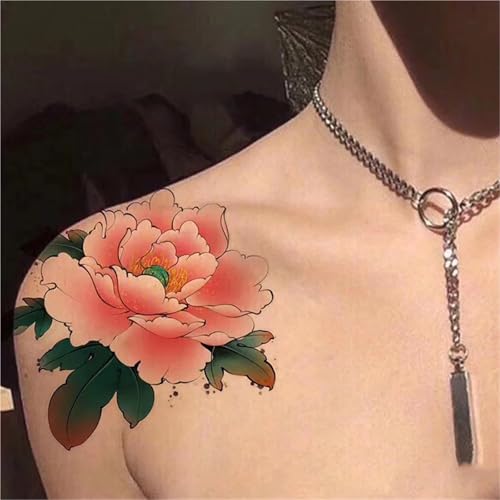 2 Stück Pfingstrose Blume Schlüsselbein Schulter Bild Farbe Arm Männer und Frauen temporäre Tattoo, wasserdichte langlebige Aufkleber, gefälschte Tattoos von Generisch
