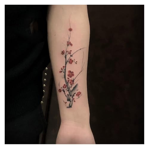 2 Stück Pflaumenblütenpflanze, chinesischer Tuschmalerei-Stil, temporäres Tattoo für Männer und Frauen, wasserfeste und langlebige Aufkleber, Fake Tattoos von Generisch