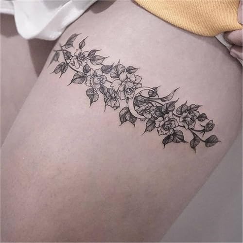 2 Stück Rosenblatt Mond Halbkreis Beinring Temporäre Tattoo Aufkleber für Männer und Frauen, Wasserdichte langlebige Aufkleber, Fake Tattoos von Generisch