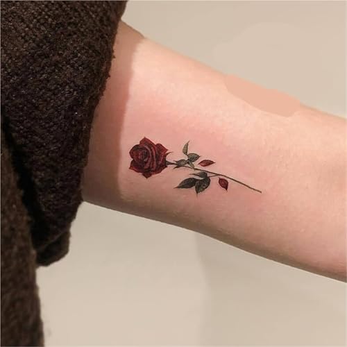 2 Stück Rote Rose Blumen Arm Muster Temporäre Tattoos für Männer und Frauen, Wasserfeste und langlebige Aufkleber, Fake Tattoos von Generisch