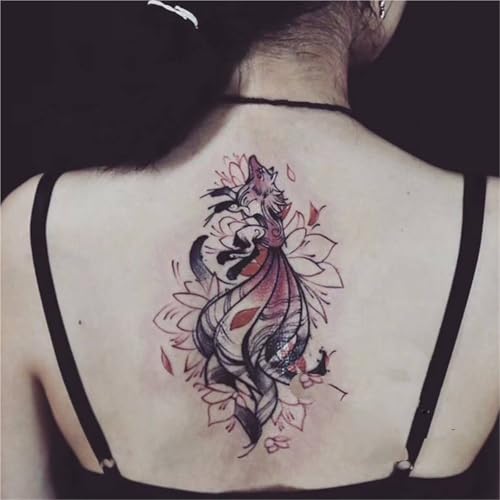 2 Stück Roter Neunschwänziger Fuchs Temporäre Tattoos für Männer und Frauen auf dem Rücken, wasserdichte und langlebige Aufkleber, Fake Tattoos von Generisch