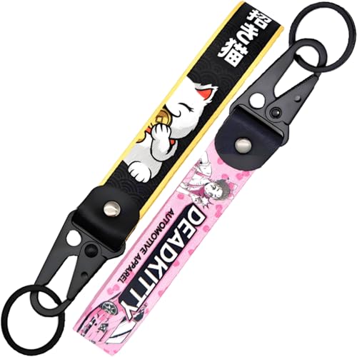 2 Stück Schlüsselanhänger Geflochtene,Universelle Schlüsselanhänger Armbänd aus Metall für Männer und Frauen,Glückskatzen-Schlüsselband und schlüsselanhänger pink–JDM-modifizierte Autokultur(YSK02-03) von Generisch