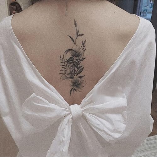 2 Stück Schwarz-Weiß-Mondlilie-Blume Temporäres Rückentattoo für Männer und Frauen, wasserfeste und langlebige Aufkleber, Fake Tattoos von Generisch
