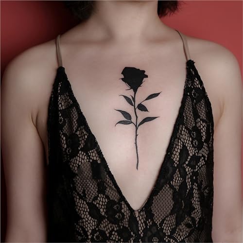 2 Stück Schwarz-Weiß-Rosen-Tattoo-Aufkleber für die Brust, für Männer und Frauen, wasserdichte und langlebige Aufkleber, Fake Tattoos von Generisch