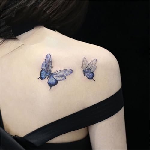 2 Stück Zwei Schmetterlinge Blaue Rückseite Temporäre Tattoo Aufkleber Für Männer Und Frauen, Wasserfeste Langlebige Aufkleber, Gefälschte Tattoos von Generisch