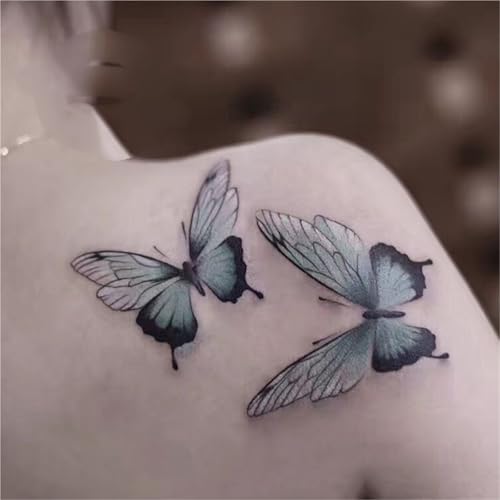 2 Stück Zwei Schmetterlinge Grün Temporäre Tattoos auf der Rückseite für Männer und Frauen, Wasserfeste und langlebige Aufkleber, Fake Tattoos von Generisch