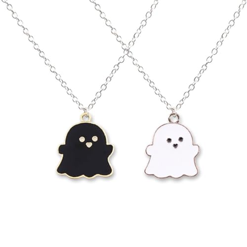 2 Stück niedliche schwarze und weiße Geister-Anhänger-Halsketten für Frauen, Männer, Mädchen, Jungen, bester Freund, schöne Geister-Charm-Halskette, Bff, Freundschaft, Paar, Schmuck, Halloween-Kostüm von Generisch