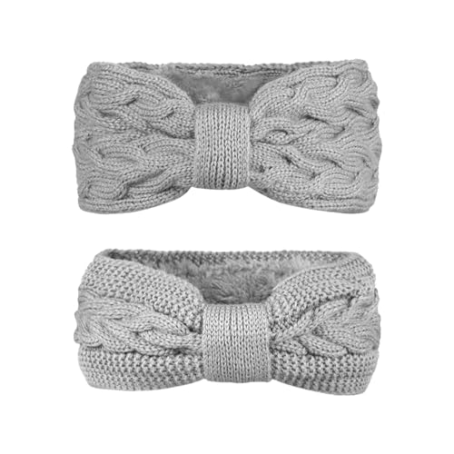 2 Stück stricken Stirnbänder Winter Ohrwärmer 2 Styles Twisted elastische Turban Kopf Wraps mit Bow Knot dicken Häkeln Turban Ohrwärmer Zubehör Haar Scrunchies Schals für Frauen Warm Winter Geschenke von Generisch