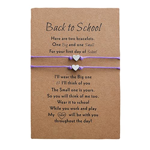 2 Stücke Armband Zurück Zur Schule Geschenkset Mit Karte Mutter Tochter Armband Erster Schultag Familienschmuck Personalisierbare Botschaft (Purple, One Size) von Generisch