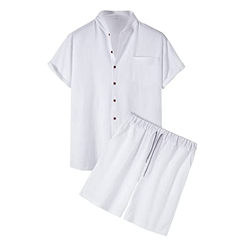 2 Teiler Herren Sommer Einfarbig Musselin Sportanzug Leinenanzug Zweiteiliges Kurzarm Knopf Button-Up Revers Hemd und Shorts Set Männer Trainingsanzug Hawaii Anzug Outfit Sweat Activewear 2 Teiler Herren Sommer Einfarbig Musselin Sportanzug Leinenanzug Zweiteiliges Kurzarm Knopf Button-Up Revers Hemd und Shorts Set Männer Trainingsanzug Hawaii Anzug Outfit Sweat Activewear von Generisch