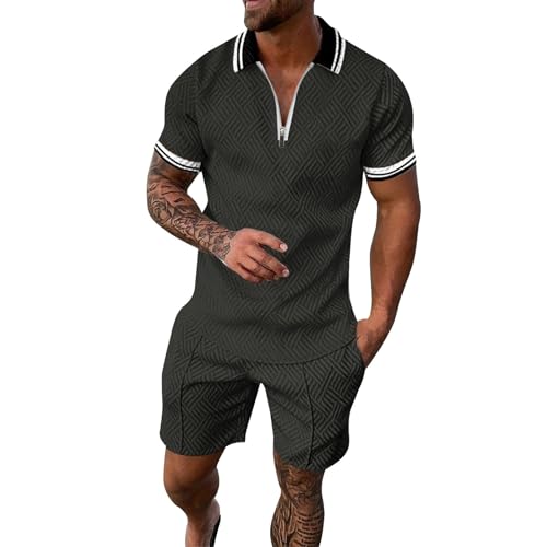 2 Teiliges Herren Sommer Jogginganzug Sportanzug Kurzarm Outfit Polo Sport Set Freizeit Tops T-shirt + Kurze Hose Trainingsanzüge Kurzer Freizeitanzug Freizeitanzug Herren Grün Weich und bequem von Generisch