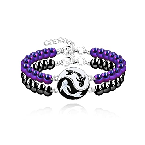 2 Yin Yang Armbänder Set für Paare - Sie und Ihn Hämatit Perlen Armbänder für Männer Frauen mit verlängerter Edelstahlkette, Passende Puzzle Yinyang Armbänder für Freund Freundin Beste Freundin, 2 Yin Yang Armbänder Set für Paare - Sie und Ihn Hämatit Perlen Armbänder für Männer Frauen mit verlängerter Edelstahlkette, Passende Puzzle Yinyang Armbänder für Freund Freundin Beste Freundin, von Generisch