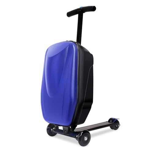 2-in-1 Aufsitzgepäck-Roller für Kinder – zusammenklappbarer Hartschalenkoffer mit Trolley-Scooter-Kombination – Alter 4–15 Jahre – Reisespaß unterwegs, blau von Generisch