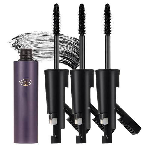 2 in 1 Mascara mit Wimpernklammer, 2 in 1 schwarze Augen Mascara, längere Wimpern schlanke, natürliche Verlängerung und dichte Wirkung, nicht geblockt, 4D Seidenfaser Mascaras auf Make-up (3 Stück) von Generisch