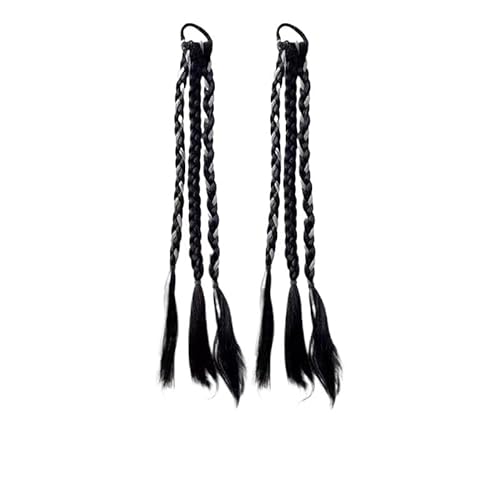 2 lange Zopf-Perücke für Mädchen – hoher Pferdeschwanz, dreisträngige Zöpfe mit Spitze und gebratenem Teig (grau) von Generisch