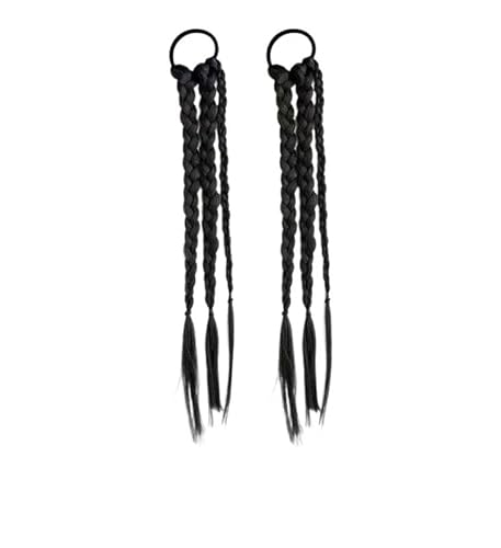 2 lange Zopf-Perücke für Mädchen – hoher Pferdeschwanz, dreisträngige Zöpfe mit Spitze und gebratenem Teig (schwarz) von Generisch