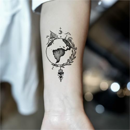 2 stücke Erde Boot Mond Sterne Temporäre Tattoo Aufkleber Schwarz Und Weiß Männer Und Frauen Modelle Niedlich Langlebige Gefälschte Tattoos von Generisch