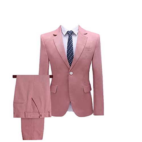 2-teiliger Anzug für Herren Business Slim Fit Anzug mit 1 Knopf Lässiges Party Blazer Hosen Set mit Gekerbtem Revers (Rosa 1,4XL) von Generisch