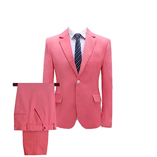 2-teiliger Anzug für Herren Business Slim Fit Anzug mit 1 Knopf Lässiges Party Blazer Hosen Set mit Gekerbtem Revers (Rosa 2,XXL) von Generisch