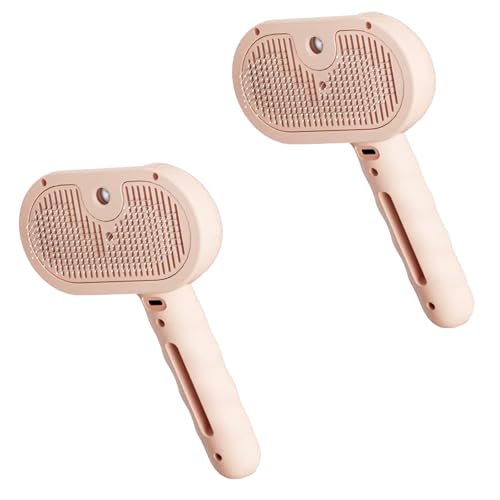 2 x Hunde-Dampfbürste, 4-in-1-Dampfbürste, selbstreinigend, Haustierspray, Haarentfernungskamm mit Haarausfall-Knopf (2 Stück (Rosa)) von Generisch