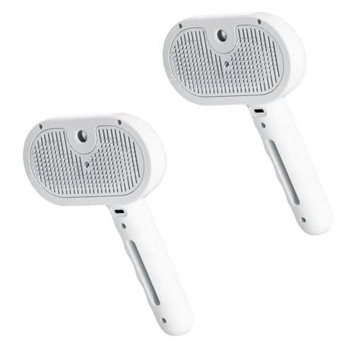 2 x Hunde-Dampfbürste, 4-in-1-Dampfbürste, selbstreinigend, Haustierspray, Haarentfernungskamm mit Haarausfall-Knopf (2 Stück (weiß)) von Generisch