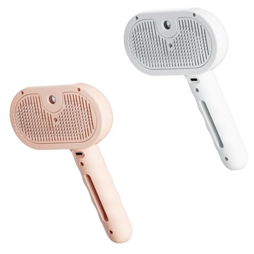 2 x Hunde-Dampfbürste, 4-in-1-Dampfbürste, selbstreinigend, Haustierspray, Haarentfernungskamm mit Haarausfall-Knopf von Generisch
