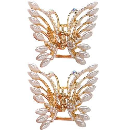2 x Schmetterlings-Haarspangen: kleine Kunstperlen-Haarspange, Metall-Haarspange von Generisch