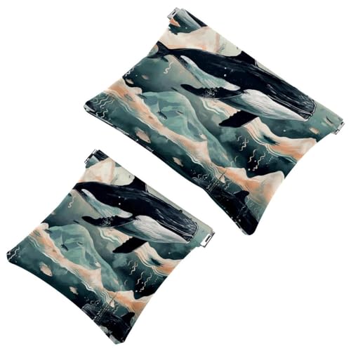 2 x Schrapnell-Beutel für Geldbörse, ästhetischer Wal-2080, wasserdichte Make-up-Tasche, tragbare Tasche für Frauen, Geschenke, Mehrfarbig 10, A：7.1x5.8in/18x14.8cm，B:4.7x4.5in/12x11.5cm von Generisch