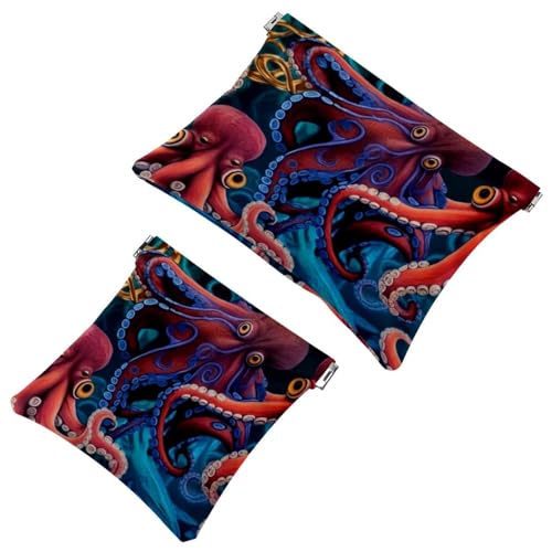 2 x Schrapnellbeutel für Geldbörse, Cartoon-Oktopus-760 wasserdichte Make-up-Tasche, tragbare Tasche für Frauen, Geschenke, Mehrfarbig 09, A：7.1x5.8in/18x14.8cm，B:4.7x4.5in/12x11.5cm von Generisch