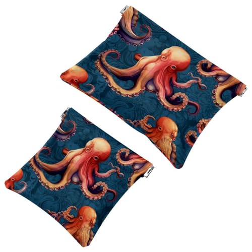 2 x Schrapnellbeutel für Geldbörse, Ocean Octopus-1090 wasserdichte Make-up-Tasche, tragbare Tasche für Damen, Geschenke, Mehrfarbig 05, A：7.1x5.8in/18x14.8cm，B:4.7x4.5in/12x11.5cm von Generisch