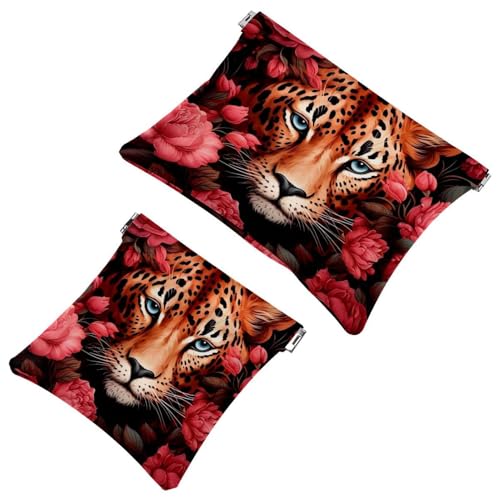 2 x Schrapnellbeutel für Geldbörse, Rosen-Leopard-1882, wasserdichte Make-up-Tasche, tragbare Tasche für Damen, Geschenke, Mehrfarbig 03, A：7.1x5.8in/18x14.8cm，B:4.7x4.5in/12x11.5cm von Generisch