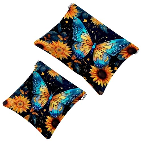 2 x Schrapnellbeutel für Geldbörse, Sonnenblumenkunst, Schmetterling-727, wasserdichte Make-up-Tasche, tragbare Tasche für Damen, Geschenke, Mehrfarbig 05, A：7.1x5.8in/18x14.8cm，B:4.7x4.5in/12x11.5cm von Generisch