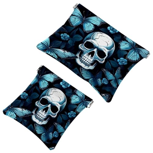 2 x Schrapnellbeutel für Geldbörse, Totenkopf-Kunst-Schmetterling-859, wasserdichte Make-up-Tasche, tragbare Tasche für Damen, Geschenke, Mehrfarbig 03, A：7.1x5.8in/18x14.8cm，B:4.7x4.5in/12x11.5cm von Generisch