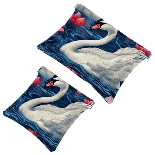 2 x Schrapnellbeutel für Geldbörse, ästhetische Swan-1453 wasserdichte Make-up-Tasche, tragbare Tasche für Damen, Geschenke, Mehrfarbig 02, A：7.1x5.8in/18x14.8cm，B:4.7x4.5in/12x11.5cm von Generisch