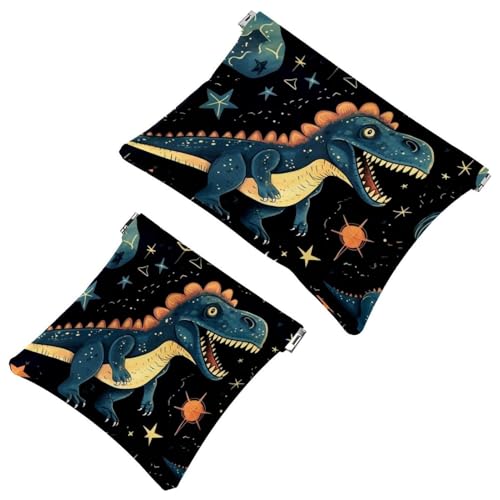 2 x Schrapnellbeutel für Geldbörse, farbiger Dinosaurier-793, wasserdichte Make-up-Tasche, tragbare Tasche für Damen, Geschenke, Mehrfarbig 02, A：7.1x5.8in/18x14.8cm，B:4.7x4.5in/12x11.5cm von Generisch