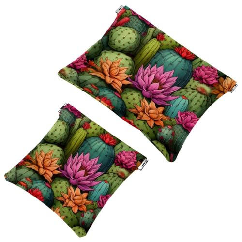2 x Schrapnellbeutel für Geldbörse, farbiger Kaktus-2179, wasserdichte Make-up-Tasche, tragbare Tasche für Frauen, Geschenke, Mehrfarbig 05, A：7.1x5.8in/18x14.8cm，B:4.7x4.5in/12x11.5cm von Generisch