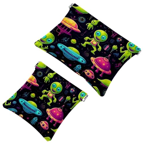 2 x Schrapnellbeutel für Geldbörse, niedliches grünes Alien-67, wasserdichte Make-up-Tasche, tragbare Tasche für Damen, Geschenke, Mehrfarbig 10, A：7.1x5.8in/18x14.8cm，B:4.7x4.5in/12x11.5cm von Generisch