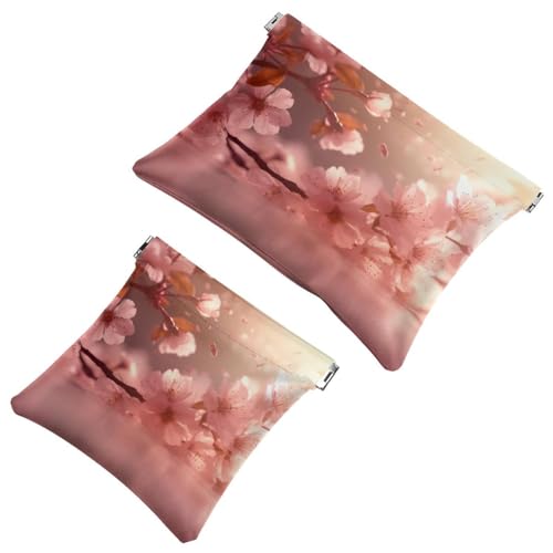 2 x Schrapnellbeutel für Geldbörse, rosa Kunst-Kirschblüten-298, wasserdichte Make-up-Tasche, tragbare Tasche für Damen, Geschenke, Mehrfarbig 09, A：7.1x5.8in/18x14.8cm，B:4.7x4.5in/12x11.5cm von Generisch